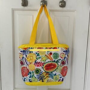 Aldi Colorful Fruit Print soft Cooler Tote Bag lined, zipper closure summer